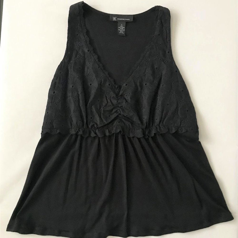 INC Gathered Lace Bodice Sleeveless Black Top Size: Small